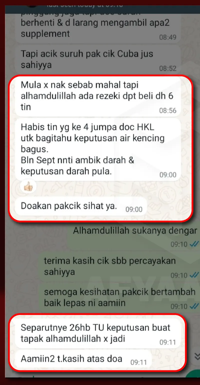 Testimoni WhatsApp: Tak jadi buat tapak dialisis