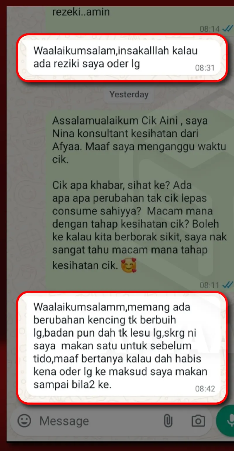 Testimoni WhatsApp: Kencing dah tak berbuih