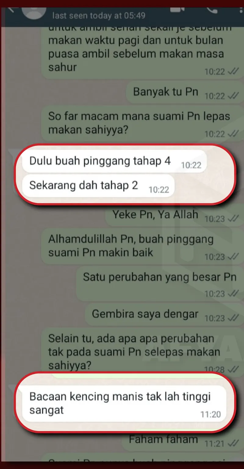 Testimoni WhatsApp: Buah Pinggang Turun Stage 4 ke Stage 2