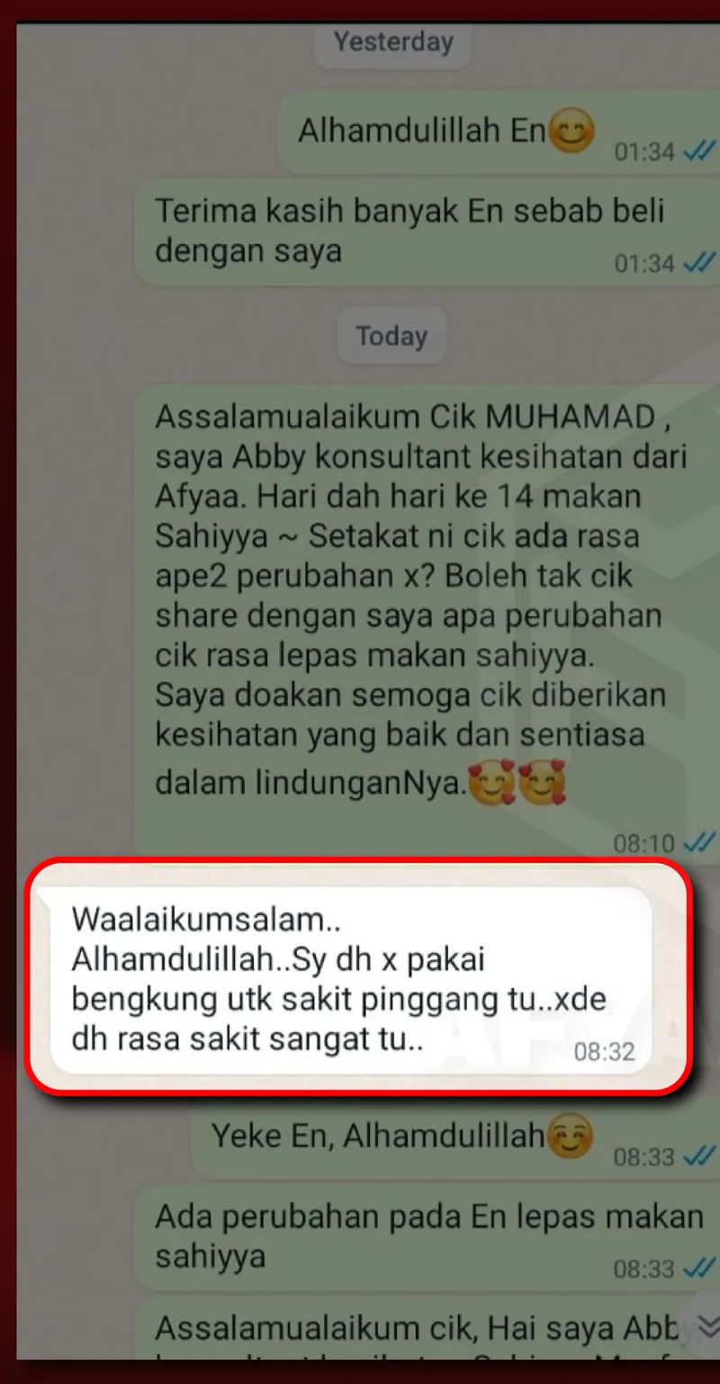 Testimoni WhatsApp: Pinggang dah Tak Sakit & Tak Perlu Pakai Bengkung
