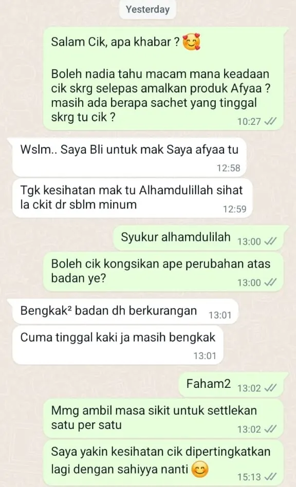 Testimoni WhatsApp: Kesihatan Makin Baik & Bengkak Badan Dah Kurang
