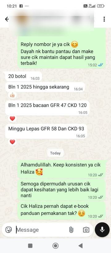 Testi WhatsApp Sahiyya+ tentang GFR dan CKD