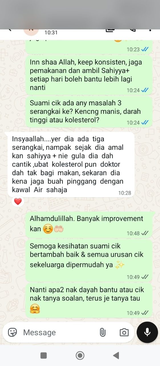 Testi WhatsApp Sahiyya+ tentang gula, kolesterol dan kawalan buah pinggang