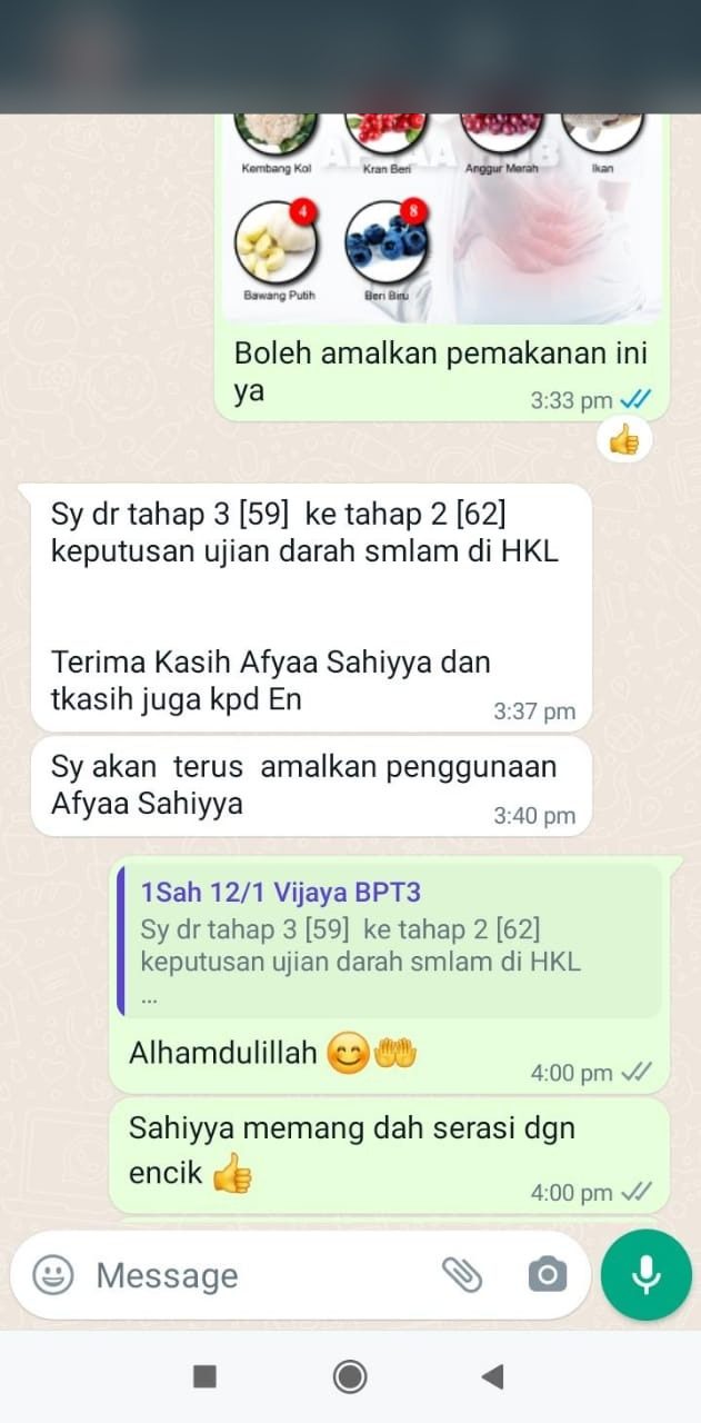Testi WhatsApp Sahiyya+ tentang keputusan ujian darah dan tahap buah pinggang