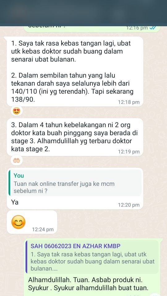 Testi WhatsApp Sahiyya+ tentang kebas tangan, tekanan darah dan tahap buah pinggang