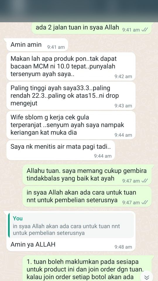 Testi WhatsApp Sahiyya+ tentang bacaan gula menurun