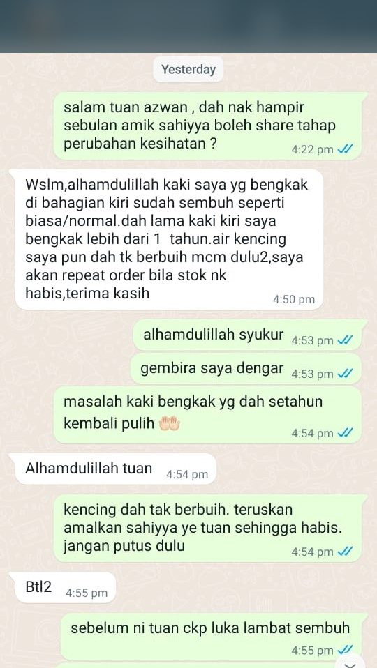 Testi WhatsApp Sahiyya+ tentang bengkak kaki dan kencing berbuih