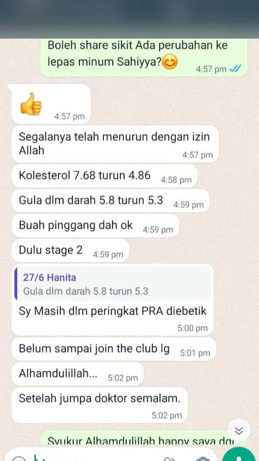 Testi WhatsApp Sahiyya+ tentang kolesterol, gula dalam darah dan buah pinggang